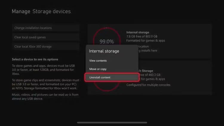 storage_devices_uninstall_content كيفية تحرير مساحة التخزين على جهاز Xbox Series X|S
