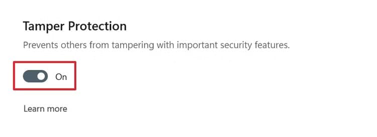 tamper-protection-toggle-in-the-windows-security-app كيفية تعطيل برنامج Microsoft Defender بشكل دائم على Windows 11
