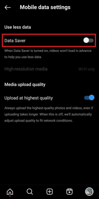 toggle-on-data-saver-option-e1711290918241 كيفية إيقاف التمرير التلقائي على Instagram