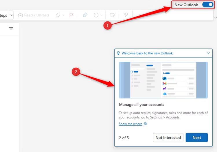 turned-on-and-hints Outlook الجديد لنظام التشغيل Windows: كل ما تحتاج إلى معرفته