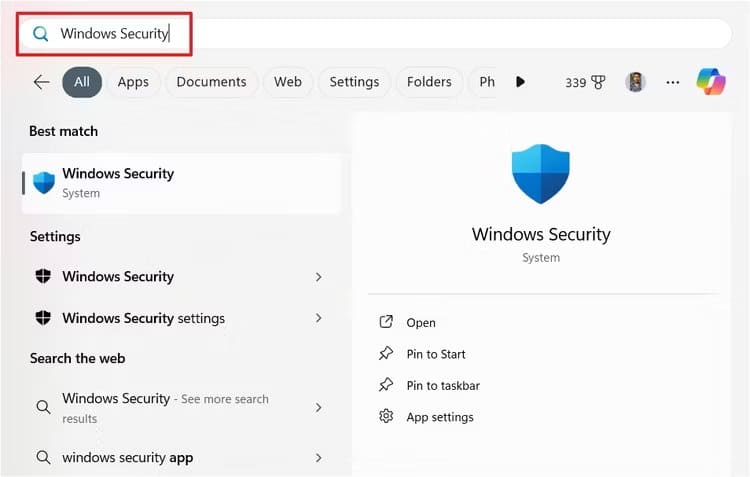typing-windows-defender-in-the-start-menu-search-bar-1 كيفية تعطيل برنامج Microsoft Defender بشكل دائم على Windows 11