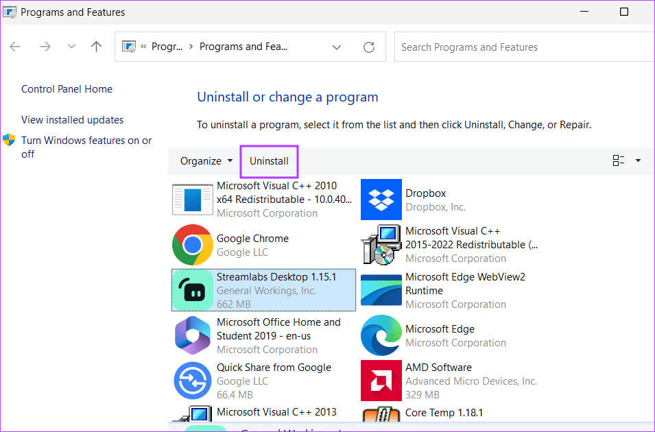 uninstall-streamlabs-0 أفضل 7 إصلاحات لـ "Streamlabs Not Capture Game" في Windows 11