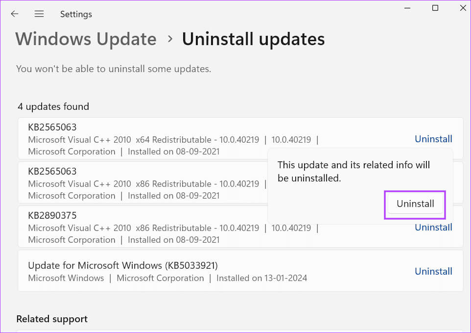 uninstall-windows-update-2 أفضل 6 إصلاحات لعدم عمل Lightshot على Windows 11