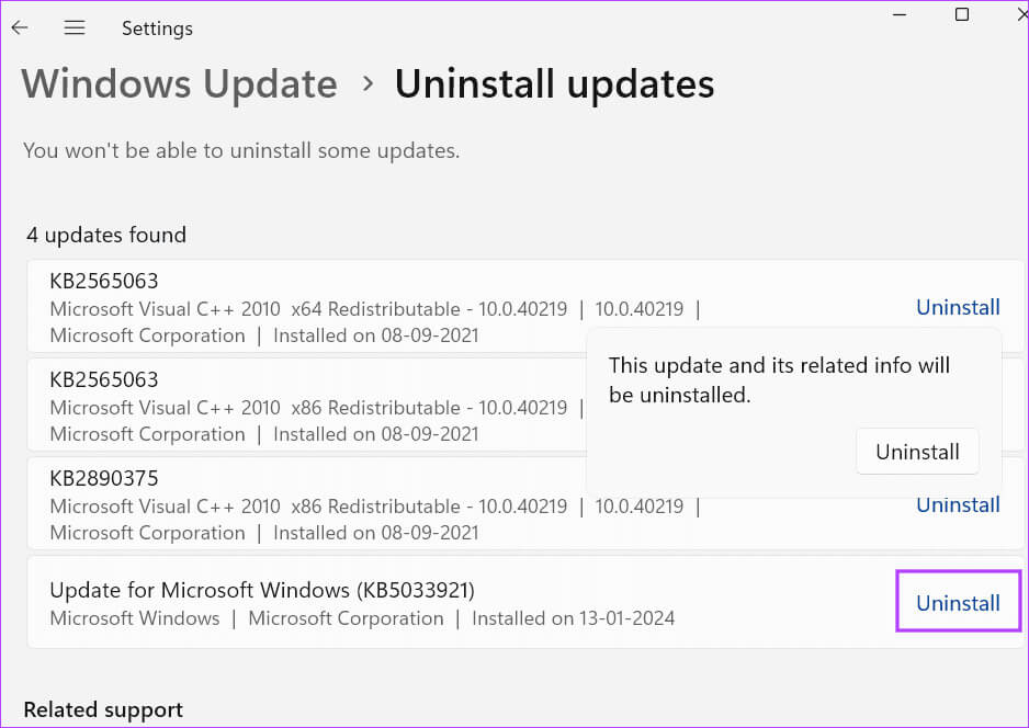 uninstall-windows-update-3 أفضل 6 إصلاحات لعدم عمل Lightshot على Windows 11