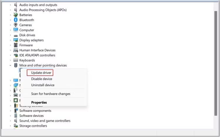 update-driver-option-in-the-device-manager هل يتحرك مؤشر الماوس من تلقاء نفسه؟ وإليك كيفية اصلاحها