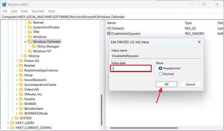 value-data-field-in-the-registry-editor كيفية تعطيل برنامج Microsoft Defender بشكل دائم على Windows 11