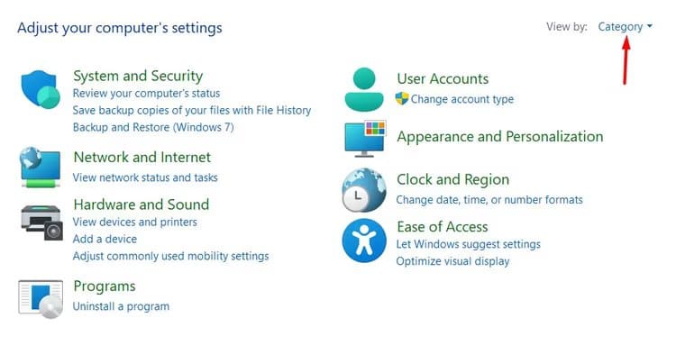 view-by-option-in-the-control-panel كيفية إصلاح خطأ Steam Cloud Sync للحفاظ على ألعابك المحفوظة آمنة