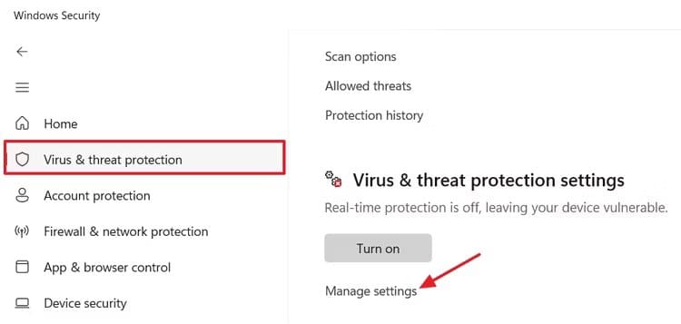 virus-threat-protection-option-in-the-windows-security-app كيفية تعطيل برنامج Microsoft Defender بشكل دائم على Windows 11