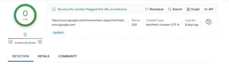 virustotal-result-page كيفية تجاوز رسالة "فشل - تم اكتشاف فيروس" في Chrome عند تنزيل الملفات