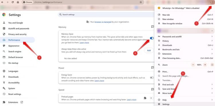 2-turning-off-the-memory-saver-mode-in-chrome-settings-1 كيفية إصلاح علامات التبويب التي يتم تحديثها تلقائيًا في Chrome