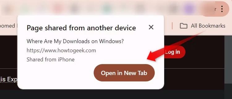 6-pop-up-mentioning-that-a-link-has-been-shared-from-a-device افعل هذه الأشياء السبعة الآن لجعل Chrome أفضل