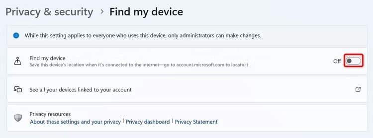 8-disable-find-my-device كيفية تمكين واستخدام العثور على جهازي على Windows 11
