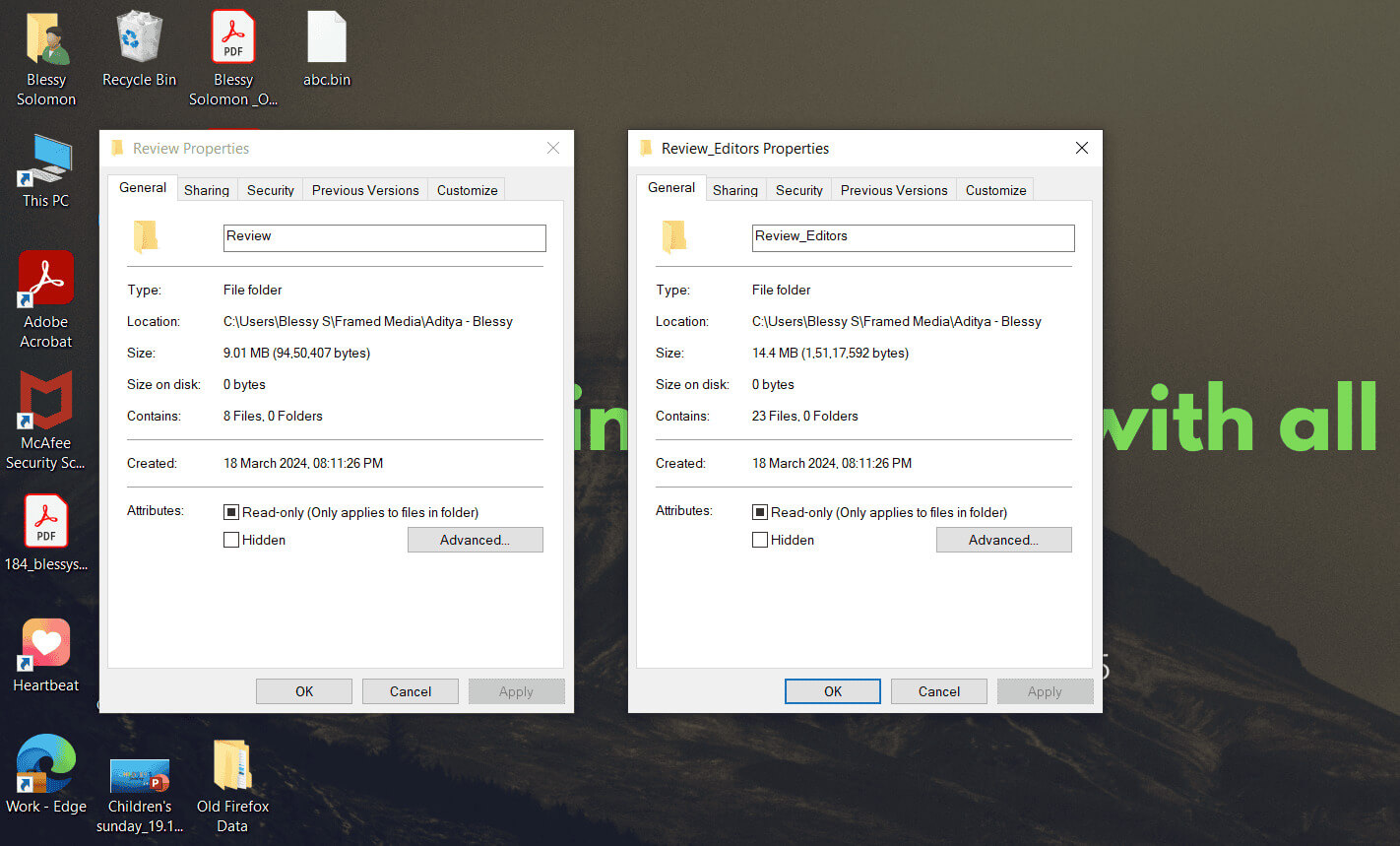 Drag-the-Properties-window-of-both-folders-side-by-side-to-compare كيفية إجراء مقارنة بين مجلدين على نظام التشغيل Windows 10 بسهولة
