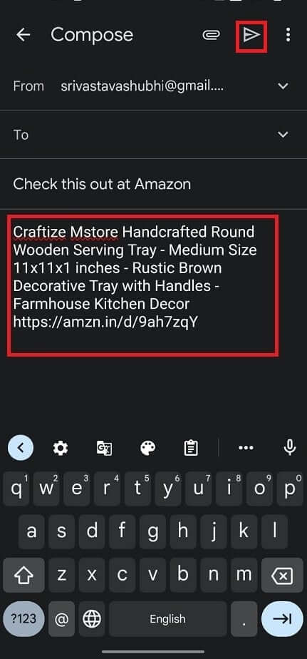 Enter-the-email-address-of-the-recipient-and-tap-on-the-Send-button-to-share-the-product-link كيفية مشاركة الروابط من تطبيق Amazon على Android