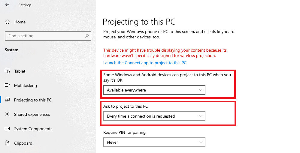 Expand-the-menu-under-Some-Windows-and-Android-devices-can-always-project-on-this-PC-when-you-allow-them-to-and-select-Always-Off.-For-Ask-to-project-to-this-PC-select-the-option-Everytime-a-connec كيفية إيقاف تشغيل شاشة المرآة على Windows 10