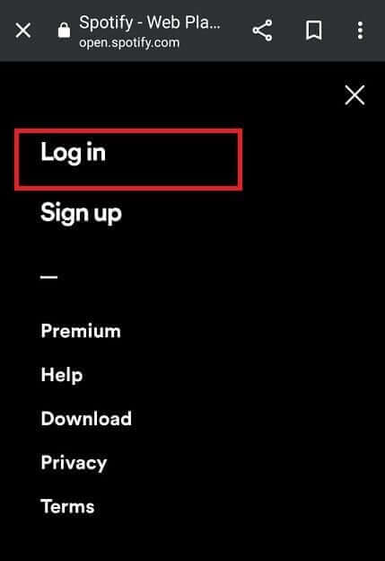 Tap-on-the-three-dots-icon-at-the-corner-and-choose-Log-in كيفية استخدام Spotify Web Player على Android