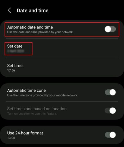 Turn-off-the-toggle-for-Automatic-date-and-time.-Tap-on-Set-date-and-change-it-accordingly-e1712328063421 كيفية إصلاح WhatsApp لم يعد يعمل على هذا الهاتف