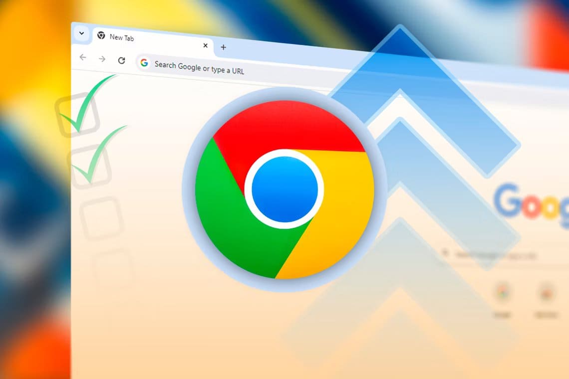 a-google-chrome-icon-with-the-chrome-browser-as-the-background-and-some-arrows-and-checklist-icons-in-front-of-it افعل هذه الأشياء السبعة الآن لجعل Chrome أفضل