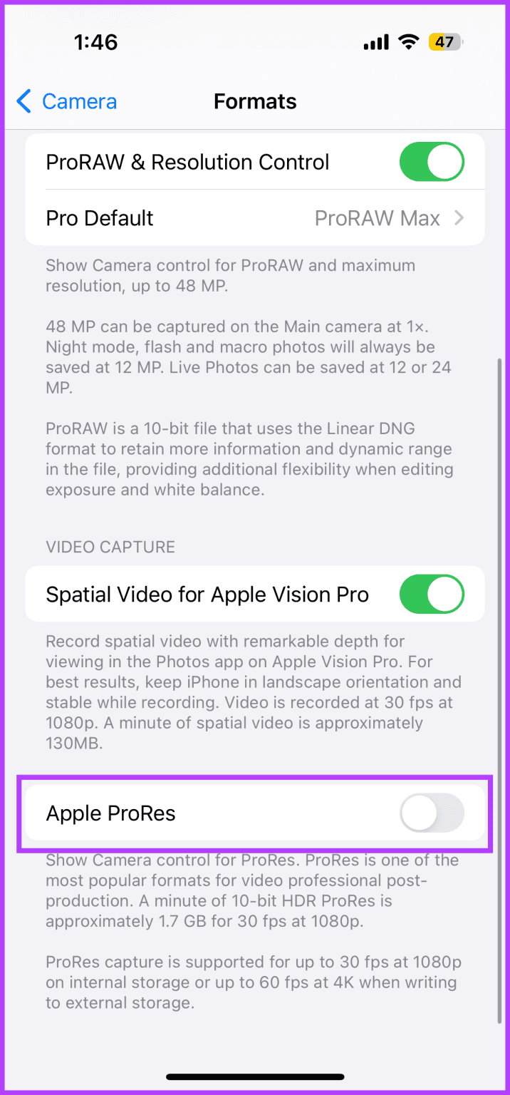 apple-prores-log-3-1-716x1536-1 لماذا لا يعمل تسجيل الفيديو الخاص بـ iPhone 15 Pro وكيفية إصلاحه