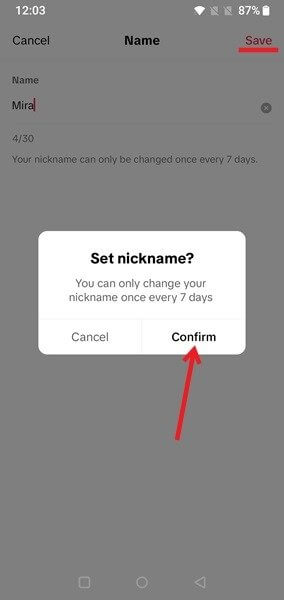 change-username-tiktok-mobile-save-name خطوات بسيطة لتغيير اسم المستخدم واسم العرض على TikTok