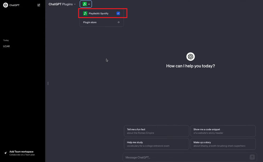 click-on-chatgpt-plugins-and-check-on-playlistai-s-e1713625677262 كيفية إنشاء قائمة تشغيل باستخدام المطالبات باستخدام AI Generator على Spotify