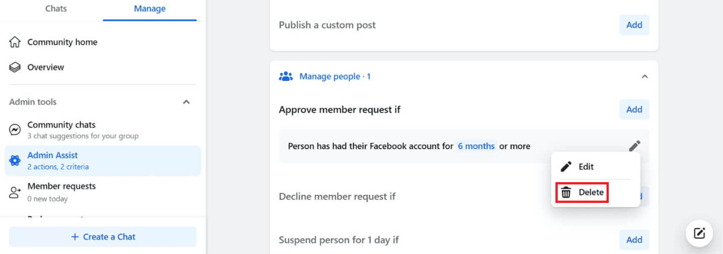 click-on-delete خطوات سريعة لإيقاف مساعدة المسؤول في مجموعات Facebook