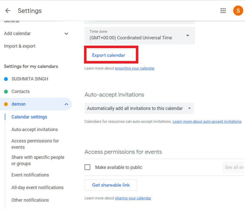 click-on-export-calendar-e1712268636662 كيفية عمل نسخة احتياطية واستعادة تقويم Google على هاتف Android