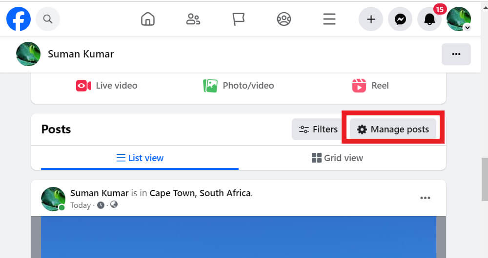 click-on-manage-posts-e1713685447199 كيف ترى جدولك الزمني على Facebook