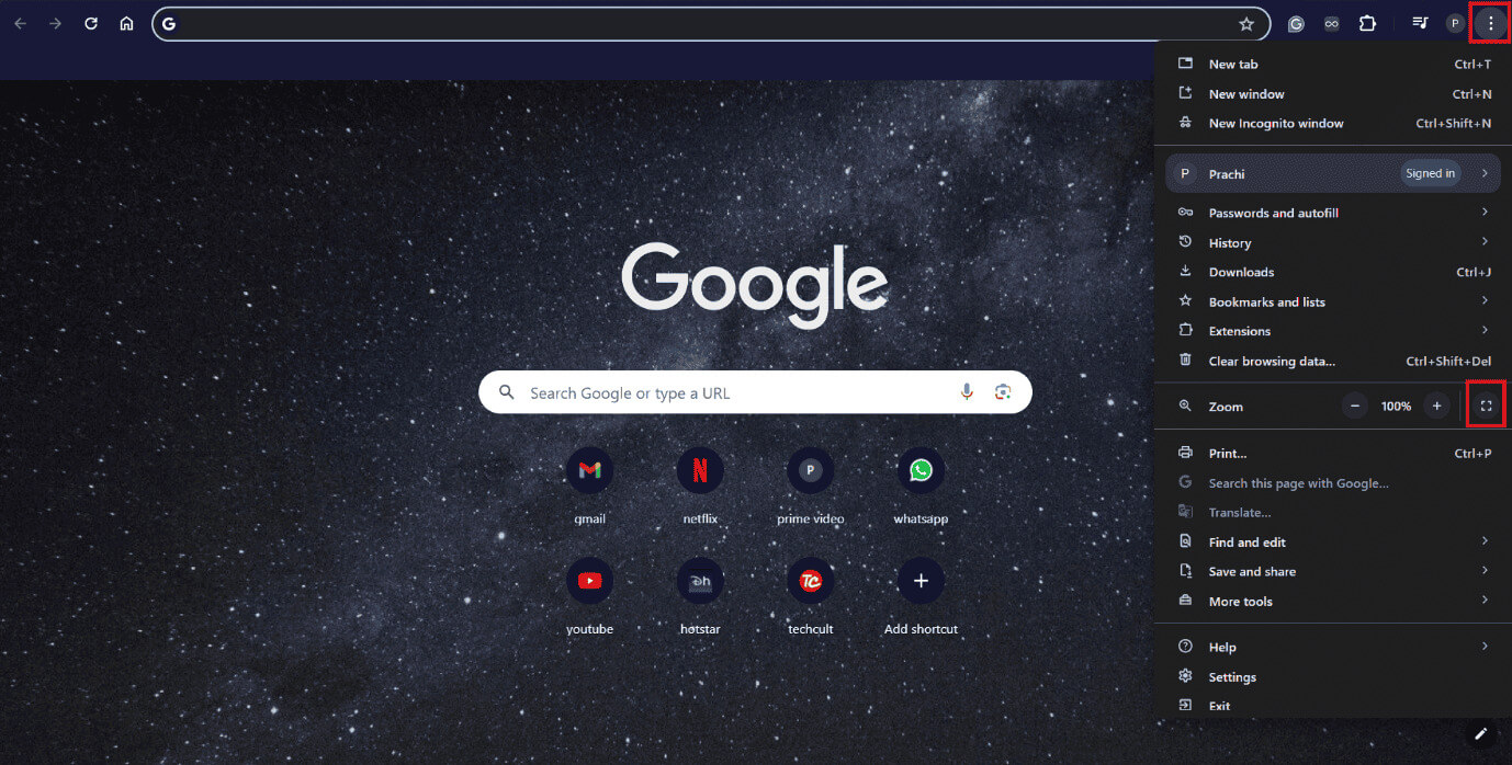 click-on-the-full-screen-icon-under-zoom كيفية إخفاء علامات التبويب في Chrome على Windows 10