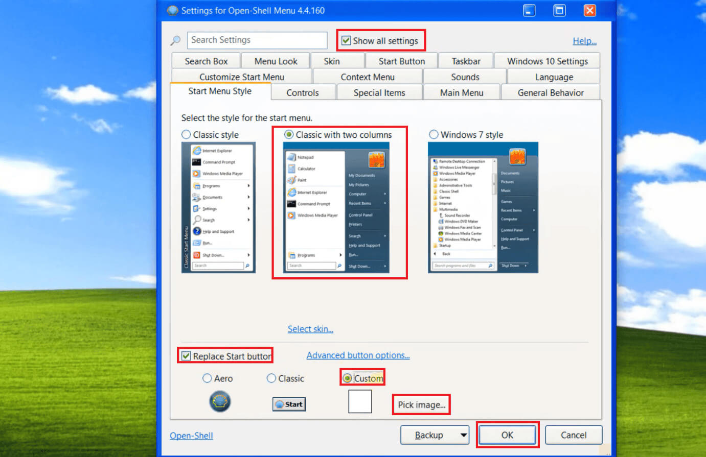select-start-button-image-from-your-skin-pack-and كيفية جعل Windows 10 يبدو مثل Windows XP