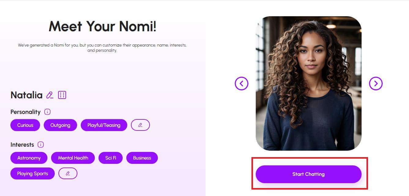 select-start-chatting كيفية استخدام Nomi AI
