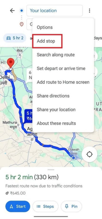 tap-om-add-stop-e1711986791950 كيفية تغيير المسار على Google Maps Android