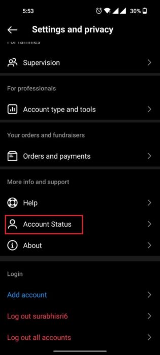 tap-on-account-status-e1712327285450 كيفية إصلاح عدم ظهور رؤى Instagram Reels