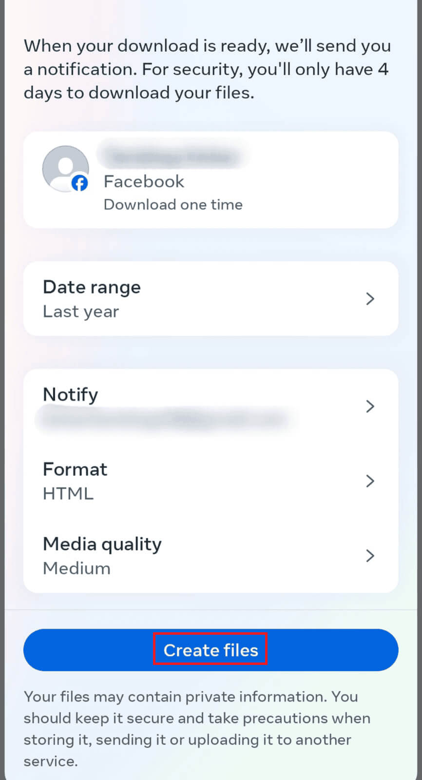 tap-on-create-files كيفية تنزيل رسائل Facebook