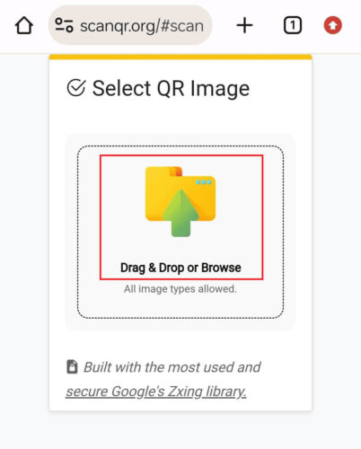 tap-on-drag-and-drop-or-browse-e1712322992580 كيفية مسح رمز QR ضوئيًا من لقطة الشاشة على نظام Android