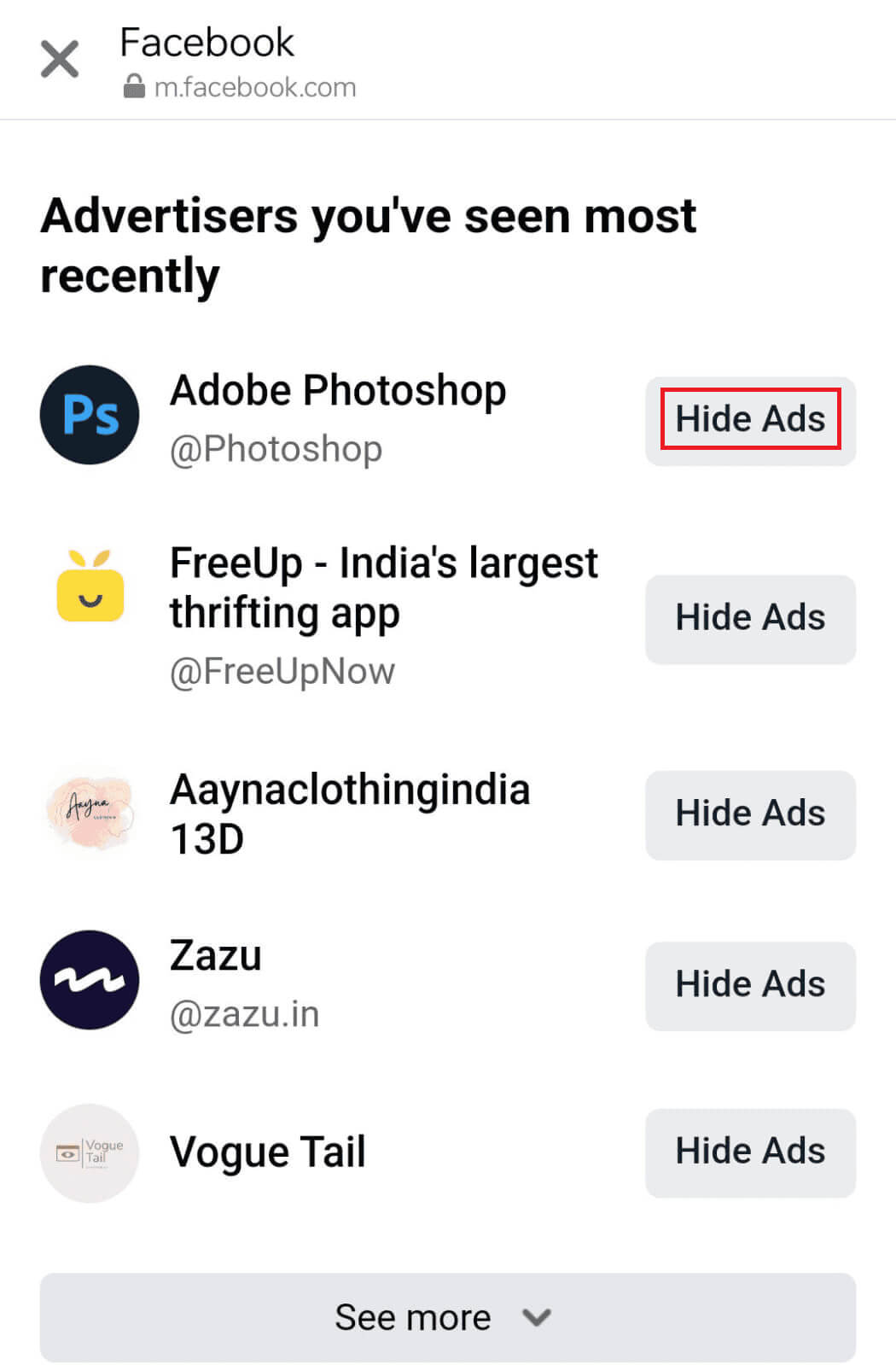 tap-on-hide-ads كيفية التخلص من الإعلانات الممولة على Facebook