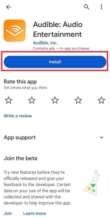 tap-on-install-e1712267498246 إصلاح استمرار Audible في التوقف عند قفل الشاشة على Android