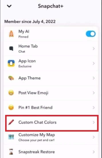 tap-on-the-Custom-Chat-Colors-option كيفية تغيير لون النص في الدردشة على Snapchat في Android