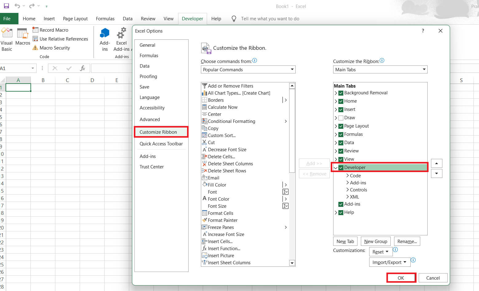 tick-on-developer-under-main-tabs-and-select-ok-e1713009155896 كيفية إنشاء Macro في Windows 10