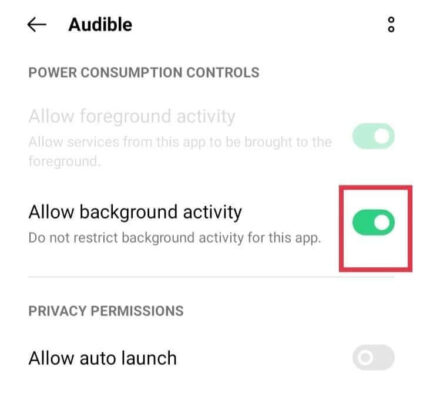 turn-on-allow-background-activity-e1712267337688 إصلاح استمرار Audible في التوقف عند قفل الشاشة على Android