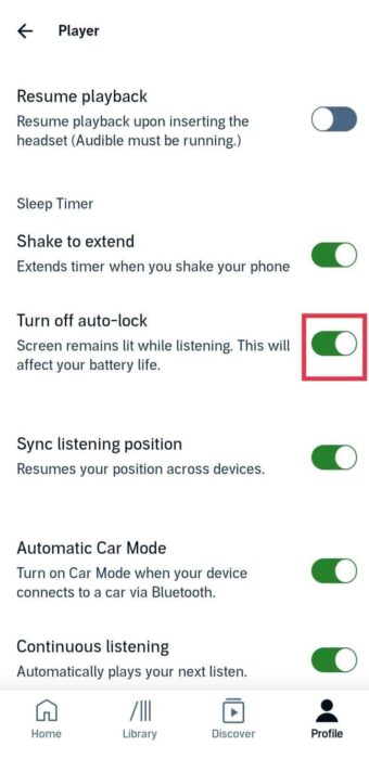 turn-on-turn-off-auto-lock-e1712267289418 إصلاح استمرار Audible في التوقف عند قفل الشاشة على Android