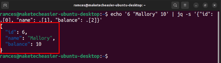 use-jq-json-linux-13-new-custom-json-object-database استخدام أمر jq لتحليل بيانات JSON على نظام Linux