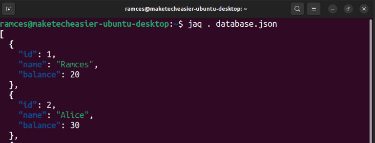 use-jq-json-linux-15-jaq-sample-database-read استخدام أمر jq لتحليل بيانات JSON على نظام Linux