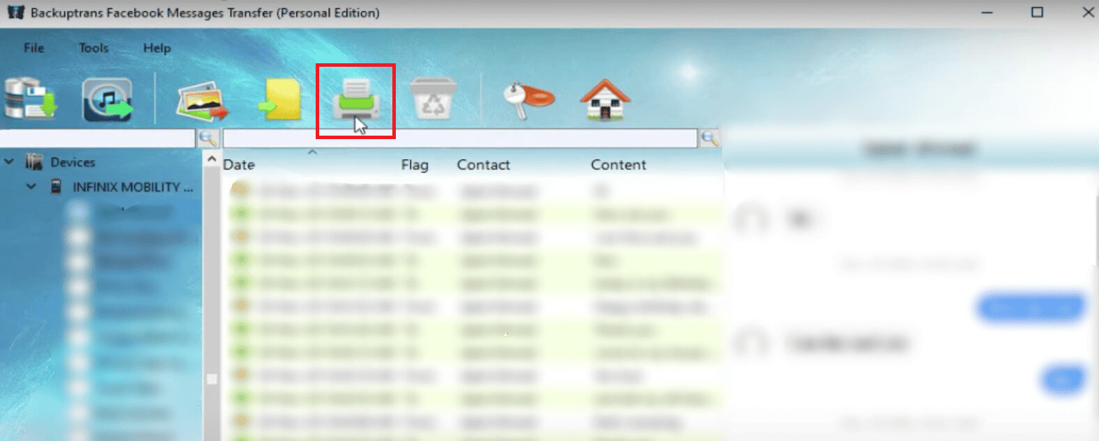 To-print-all-Facebook-messages-select-your-Android-phone-on-BackupTrans-software-and-then-click-the-Print-Messages-button-on-top أسهل طرق لطباعة الصور والمستندات من فيسبوك على هواتف Android