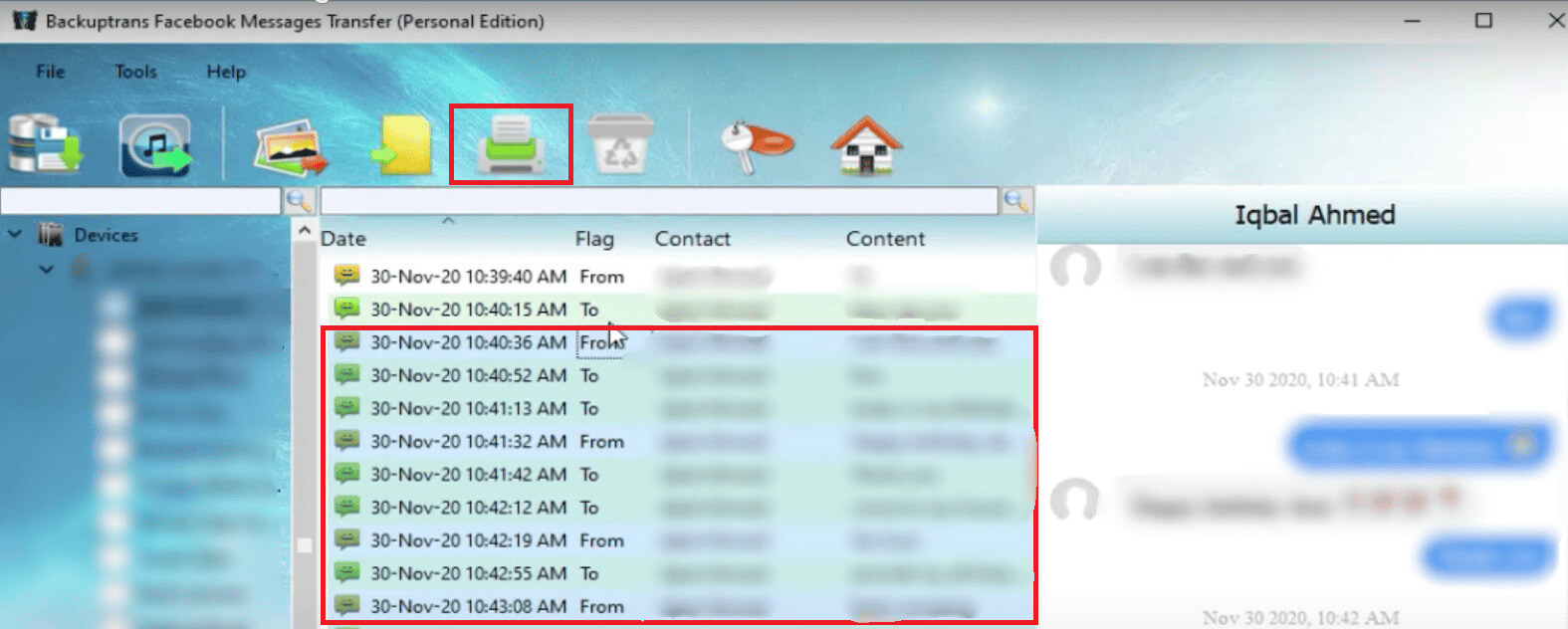To-print-selected-Facebook-messages-from-your-Android-phone-select-them-on-BackuptTans-software-and-then-click-the-Print-Messages-button-on-top أسهل طرق لطباعة الصور والمستندات من فيسبوك على هواتف Android