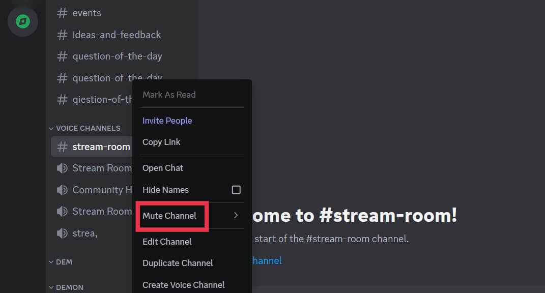 click-on-mute-channel-e1714387350554 كيفية كتم صوت إشعارات Discord