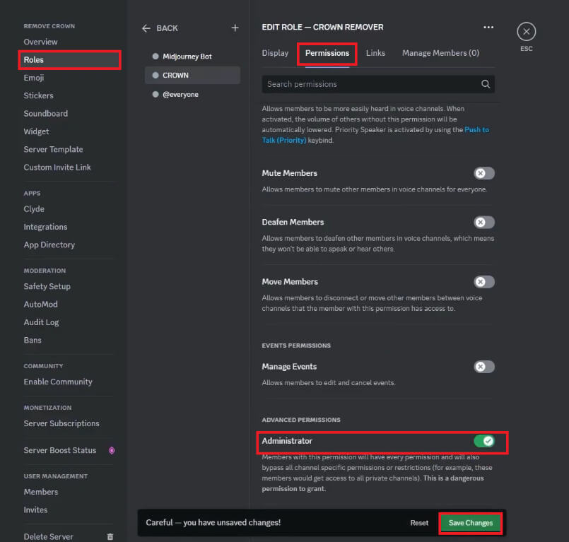 click-on-save-changes-e1714374968504 كيفية إزالة التاج على Discord