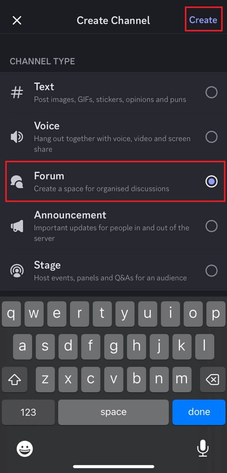 select-forum-under-channel-type-and-tap-on-create-e1714455056175 كيفية إنشاء قناة منتدى في Discord