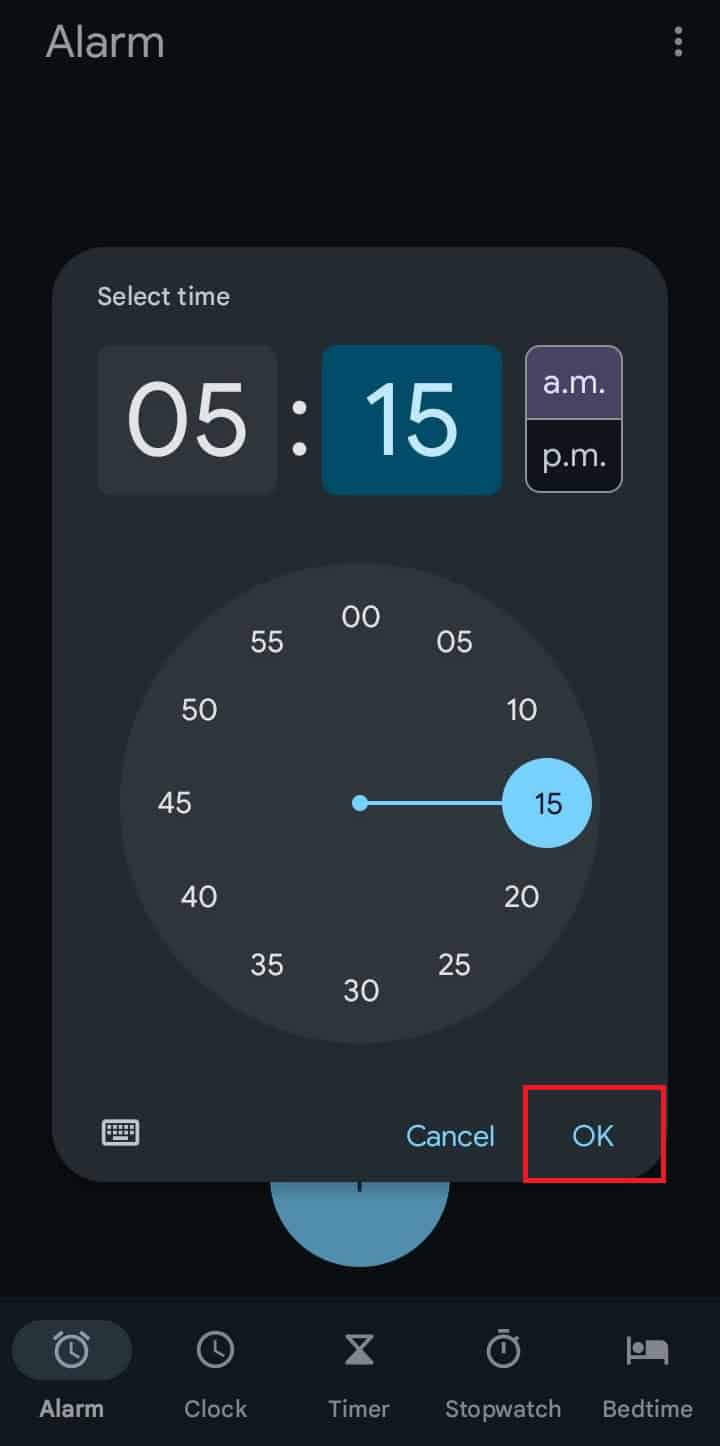 select-the-time-and-tap-ok كيفية ضبط منبه مخصص على Android