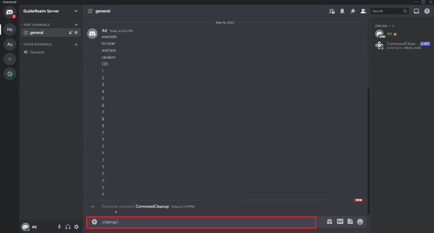 type-in-cleanupall-or-cleanup-followed-by-a-numb كيفية مسح الدردشة في Discord